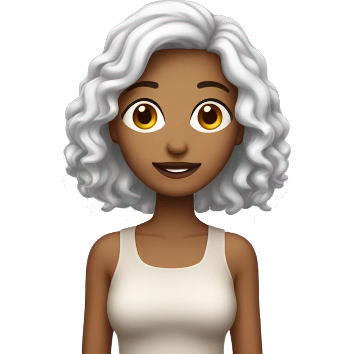 Uma mulher branca com cabelo curtos, cacheado, castanho com luzes emoji