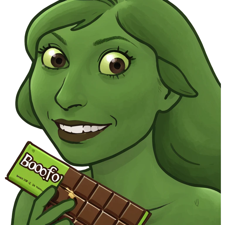 Woman wearing chocolate bar emoji