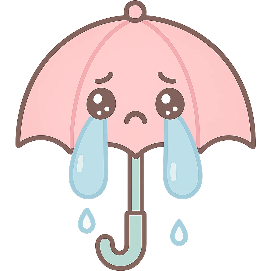 a cartoon umbrella crying, with big teardrops emoji
