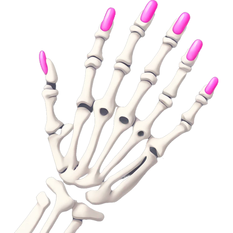Skeleton hand 5 fingers with pink polish nails minimalistic  emoji