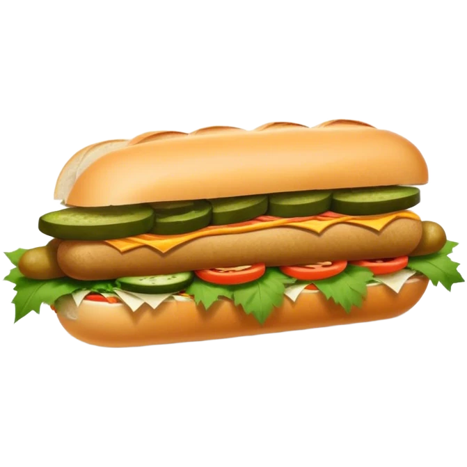 Cinematic Realistic B√°nh m√¨ Sandwich Dish Emoji, showcasing a crusty baguette filled with savory meats, pickles, and fresh herbs rendered with dynamic detail and appetizing lighting. emoji