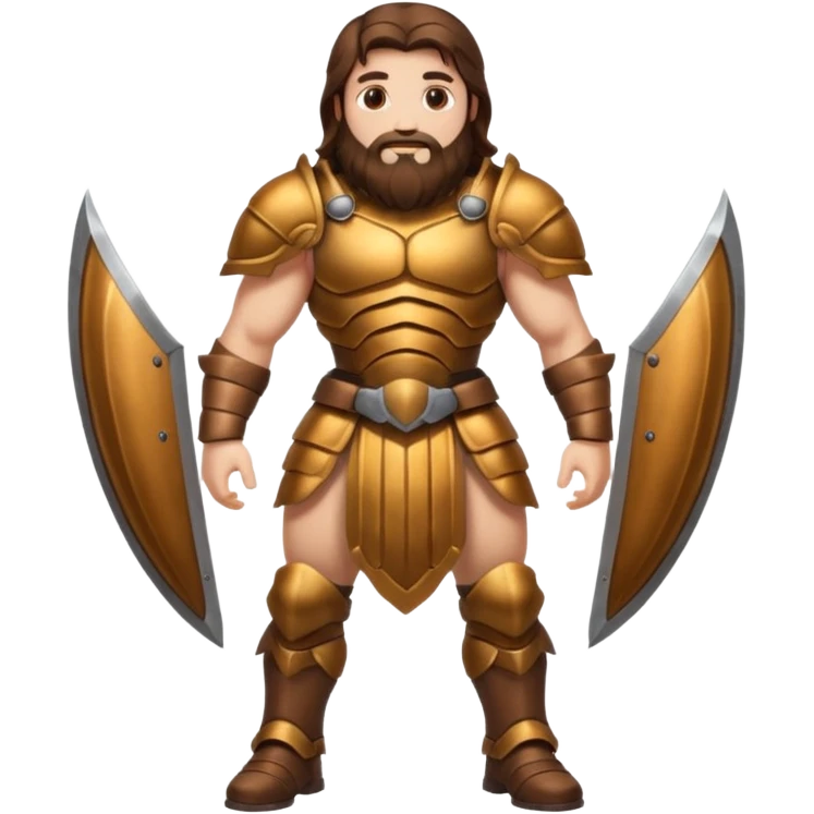 full body man long brown hair brown eyes medium beard white skin muscular build beetle shell armor emoji