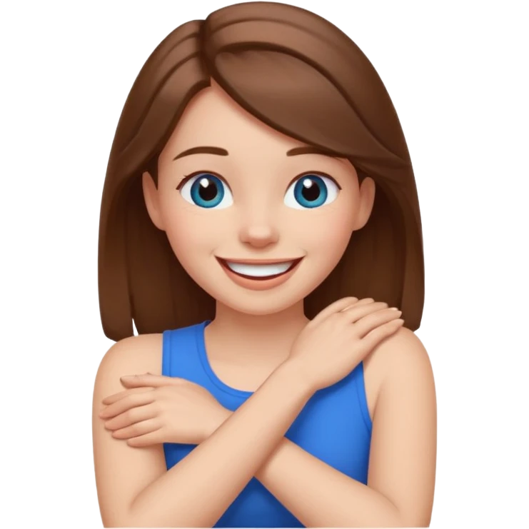 arms crossed holding neck, laughing girl emoji