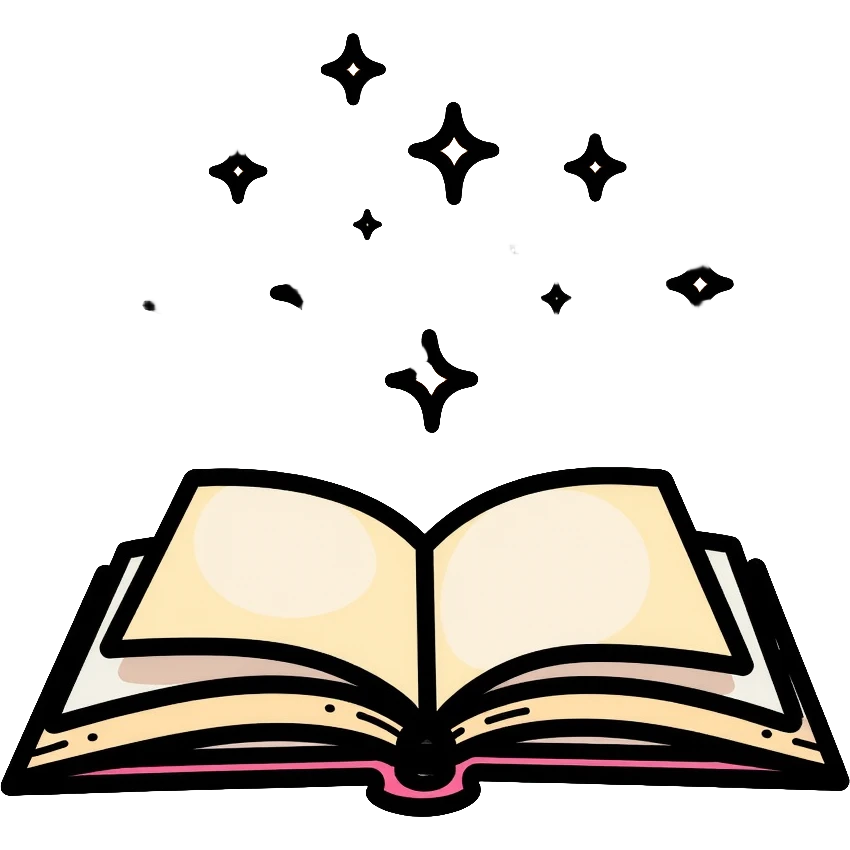 Colorful open book with magical sparkles floating above the pages emoji