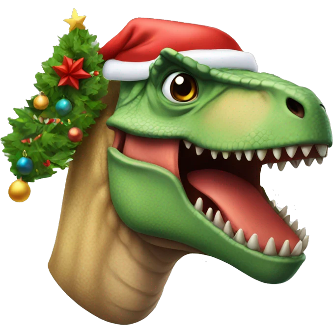 dinosaur wearing a christmas hat emoji