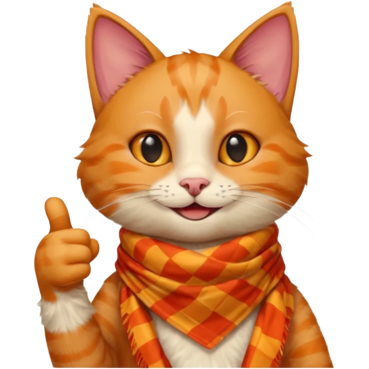 Cat smiling and giving thumbs up, wearing red Checkered Triangle scarf emoji