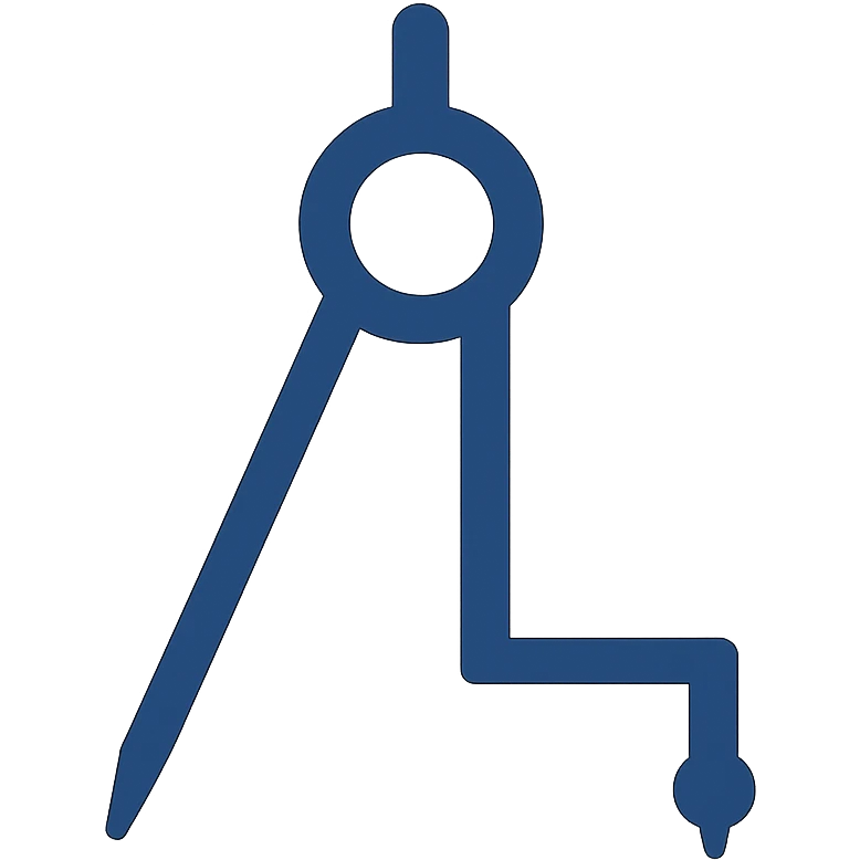 flat design, navy blue compass tool logo, stylized to resemble the letter L, minimalist and geometric emoji
