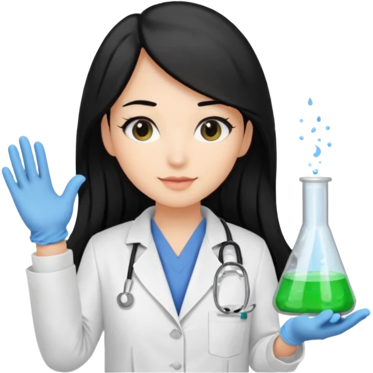 medica con guantes  y mascallilas e insumos lavoratorio pelo negro largo triguella emoji