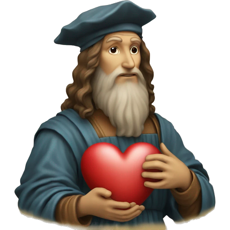 leonardo da Vinci holds a heart in his hands emoji