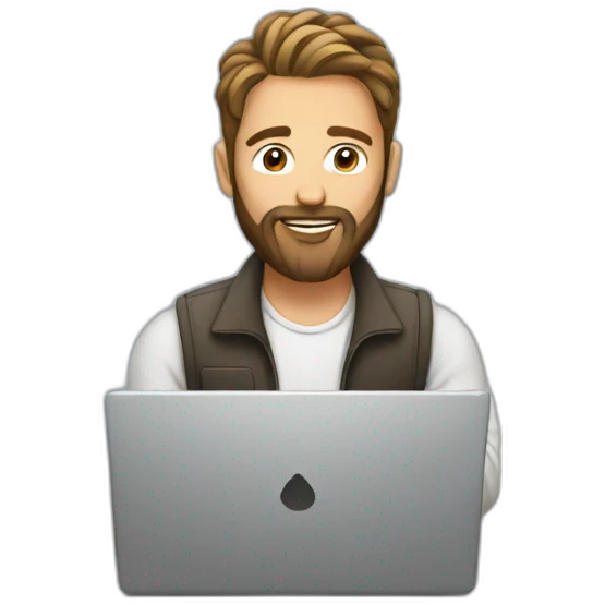 man with a bun and beard at a laptop emoji