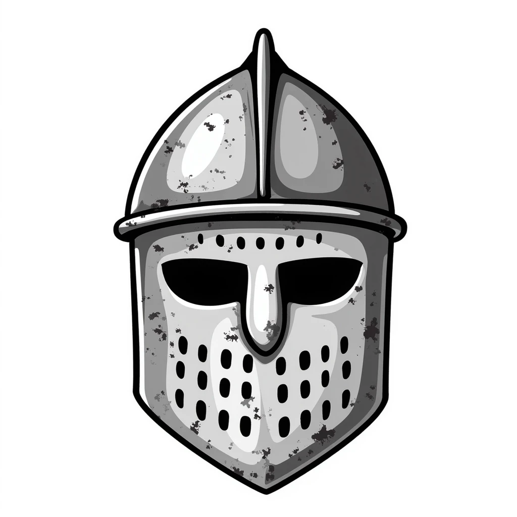 Hand-drawn antique medieval helmet with visor and light rust effects emoji