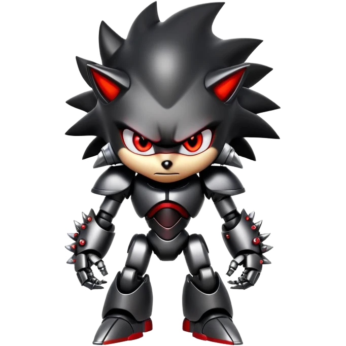 Angry robotic Shadow the Hedgehog with black metal body, red glowing eyes, chrome highlights, and robotic arms crossed emoji