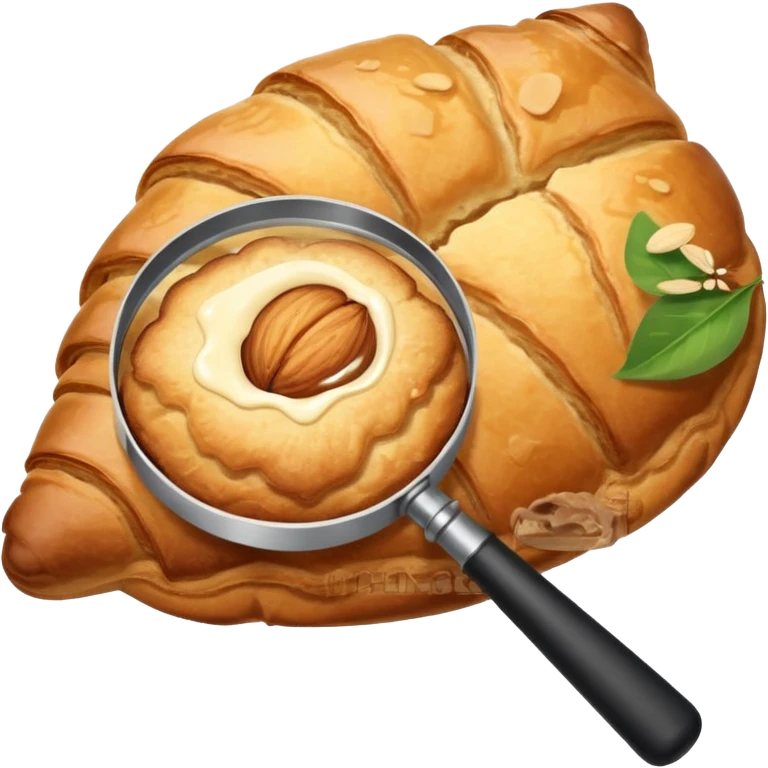 magnifying glass inspecting an almond croissant emoji