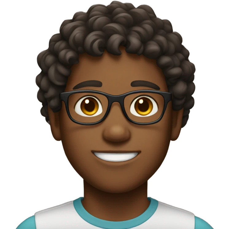 Boy , Brown skin curly brown hair with glasses emoji