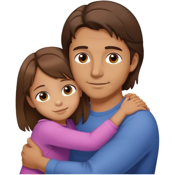 Brown-eyed brown-haired man hugs his brown-eyed, three-year-old daughter with shoulder-length brown hair emoji