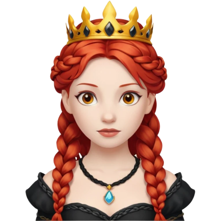 braided hair fire princess with black crown, red hair emoji