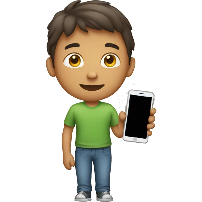 Boy holding mobile emoji