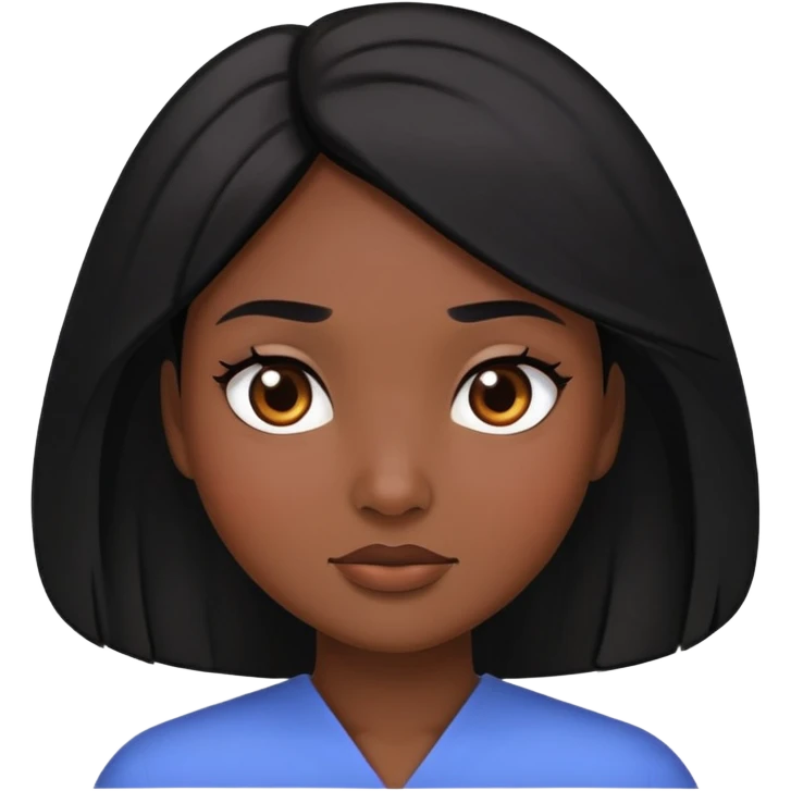 personagem feminina com pele marrom escura, rosto arredondado e cabelo preto, liso, volumoso e cai até os ombros emoji