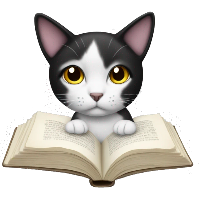 Black and white cat reading  emoji