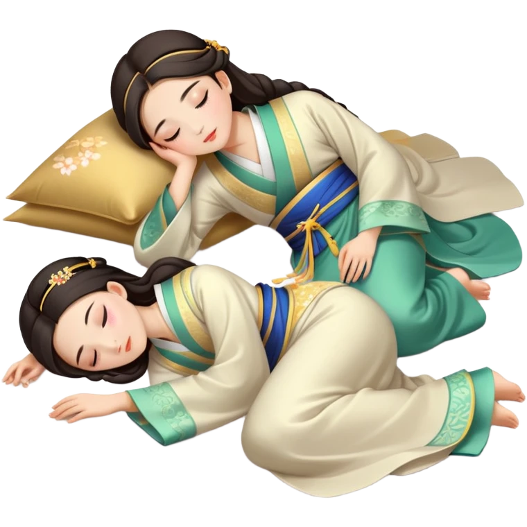 Beautiful girl in Hanfu lying on the ground sleeping emoji