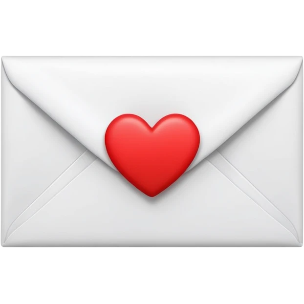 closed white envelope with a single red heart sticker in the center, smooth and clean, minimal details, bright and saturated colors, glossy highlight


 emoji