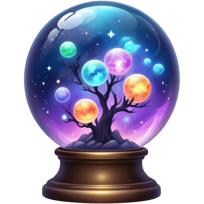 Tiny mystical mysterious sparkly cloudy magical glowing spherical nebula planets inside a glass globe dome emoji