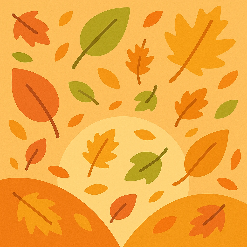 Make the image incorporate falling leaves throughout the square, keeping the original warm color palette and style of the lineal color icon emoji