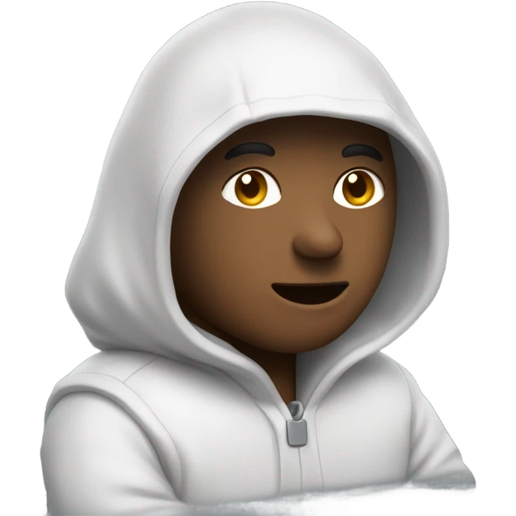 un monsieur avec une capuche derrière un ordinateur se monsieur est entrain d'arnaquer  emoji