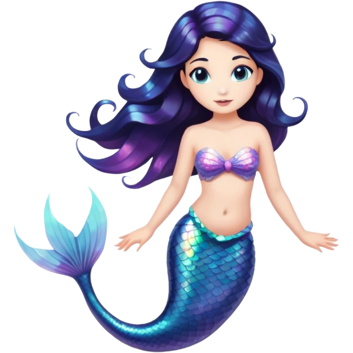 Mermaid with dark hair and holographic tail emoji