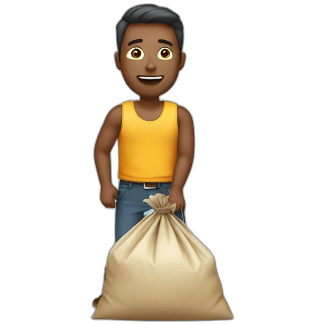 man with overloaded bag with money emoji
