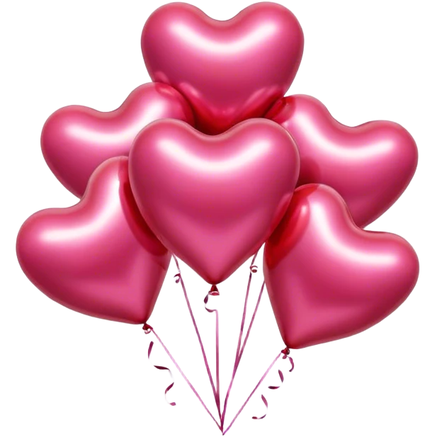 Six metallic colored balloons in the shape of a heart. three pink and three red emoji