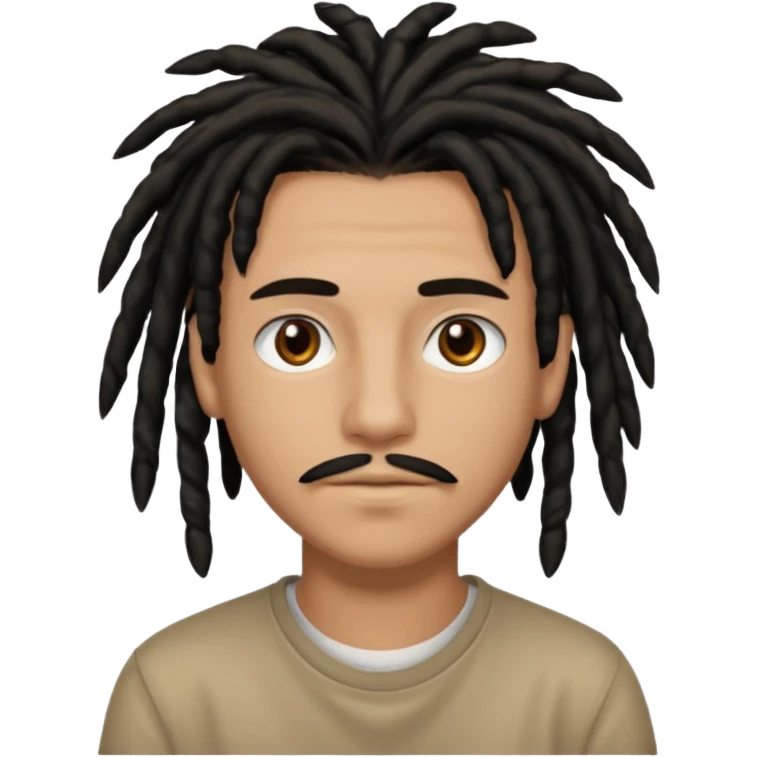 light brown teen with black dreads and brown eyes that has a small mustache stubble emoji