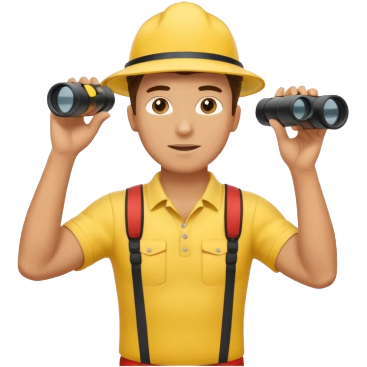 Male lifeguard – yellow shirt, binoculars in hand, scanning the sea, full body emoji