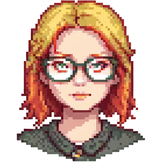 A red-haired girl with blond eyebrows and square glasses emoji
