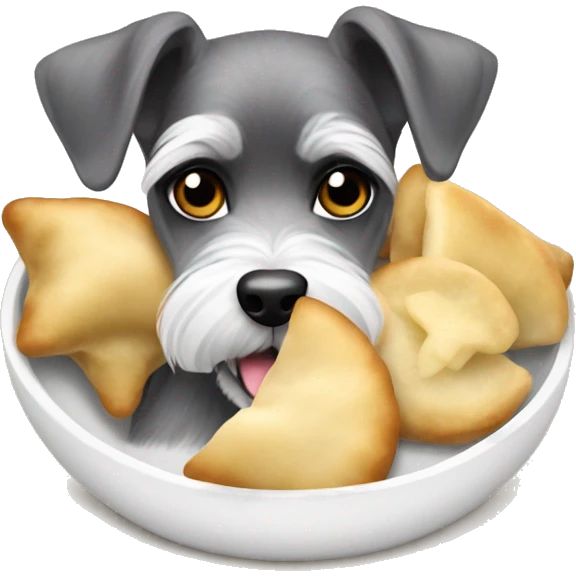 Miniature schnauzer eating pierogis emoji
