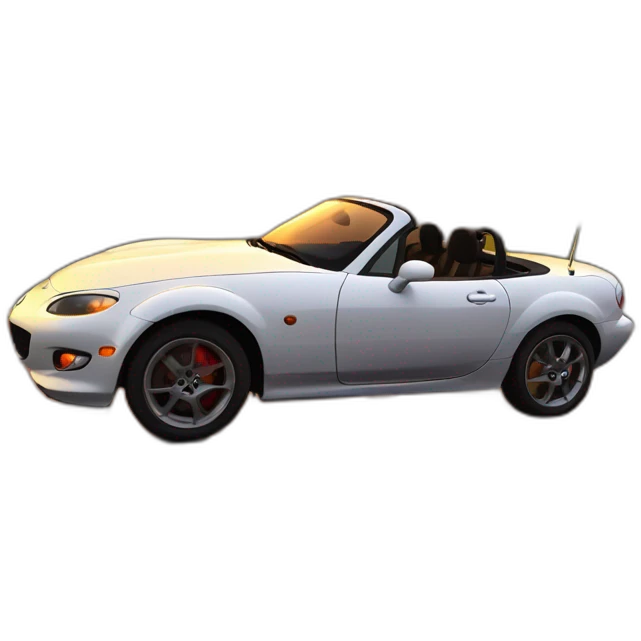 car mazda miata mx-5 on road with sunset emoji