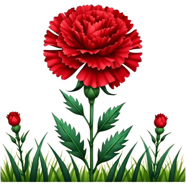 A bright red carnation flower in full bloom, standing tall in a sunlit field emoji