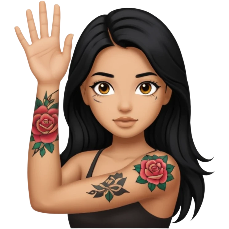 so realistic insta-girl with long black hair arm tattoos emoji