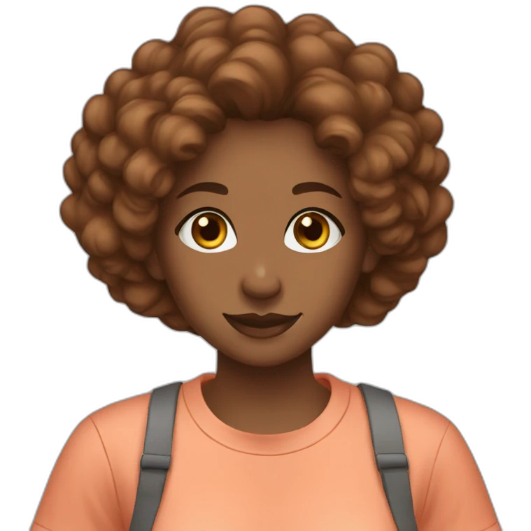 Brown woman grwy hair brown eyes with a salmon color T-shirt emoji