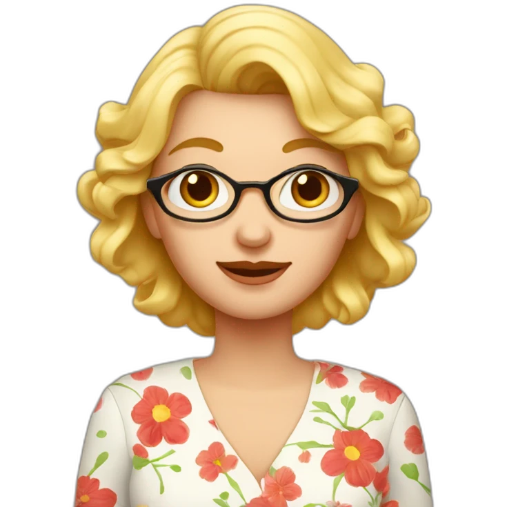 Une grand-mère avec des cheveux blonds et une chemise avec des fleurs avec des fleurs rouge emoji