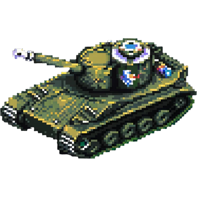 Military tank with cannon in pixel art style emoji