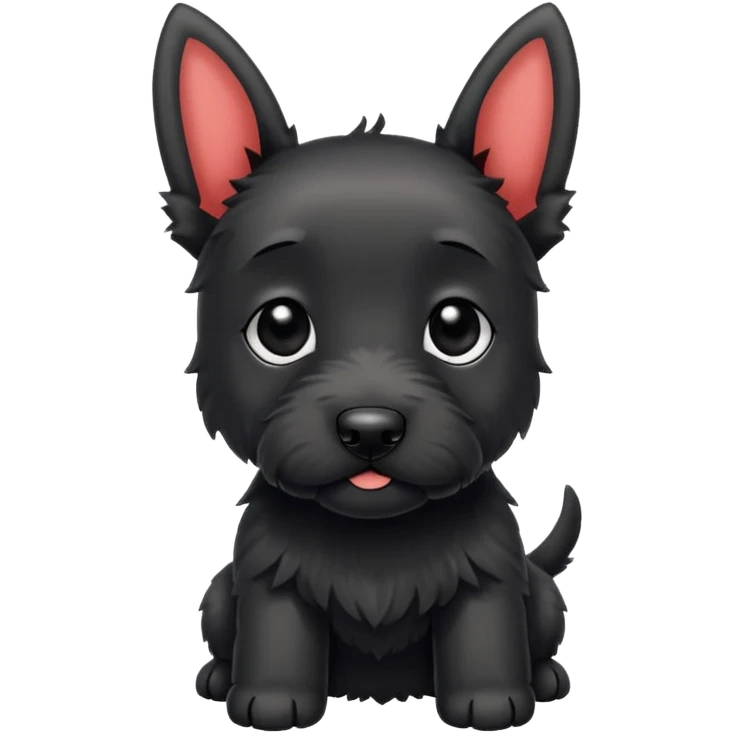 A cute small scotish terroir puppy that has beady black eyes, a non cropped tail and black fur.  emoji