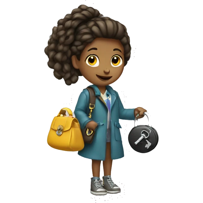 girl holding lock shaped purse with key emoji