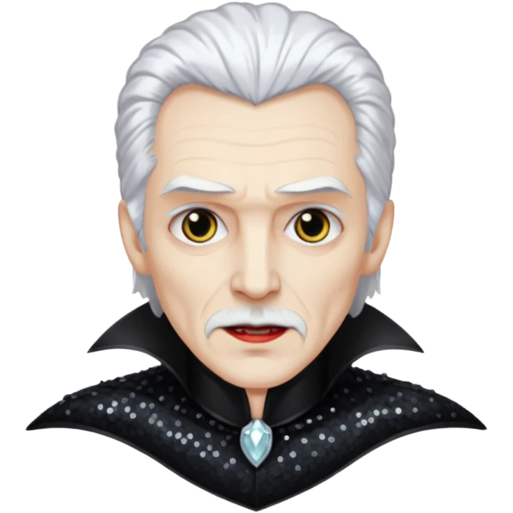 Dracula with white hair, black sequin outfit emoji