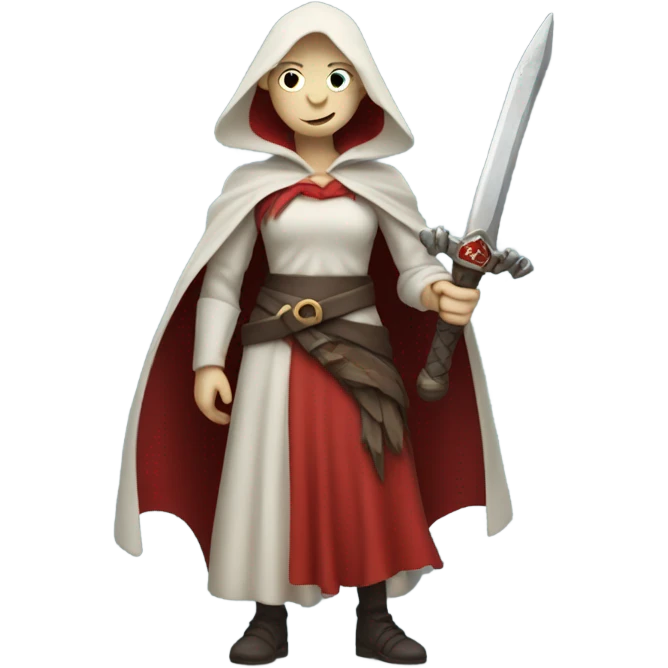 A pale witch who is wearing red and is holding a sword  emoji