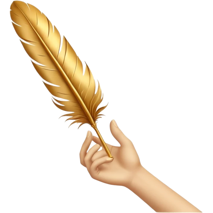 3D perspective hand holding with Premium golden ink feather emoji