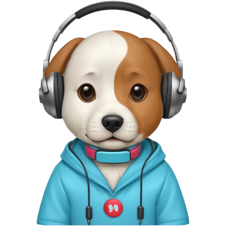 dog, korean handbook dress with headphone, cyan emoji