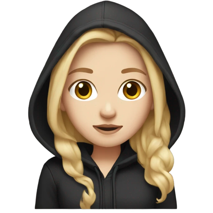 White girl with blond hair in a black hoodie emoji