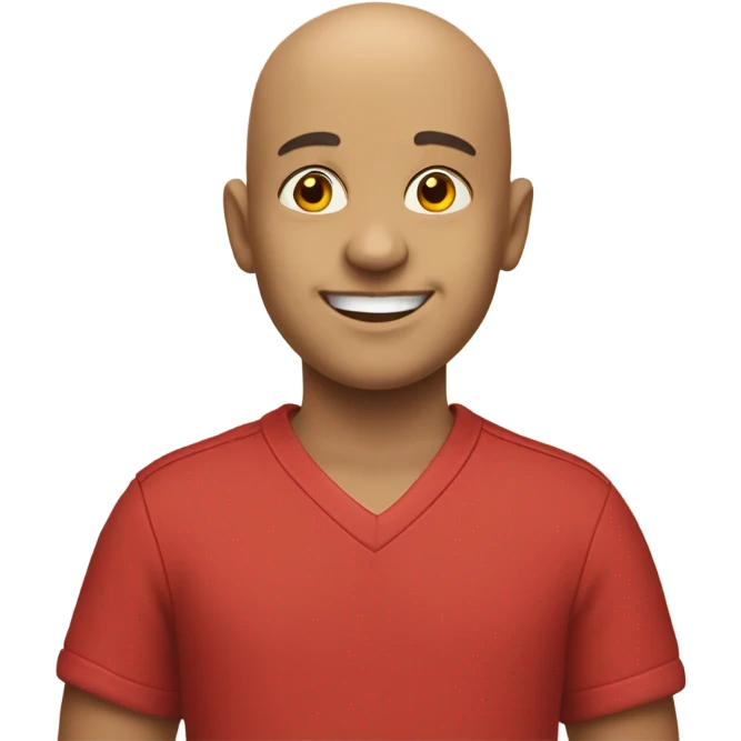 smiling bald boy portrait red shirt emoji