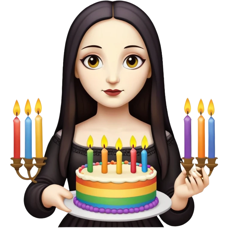 goth monalisa holding a rainbow birthday cake  emoji